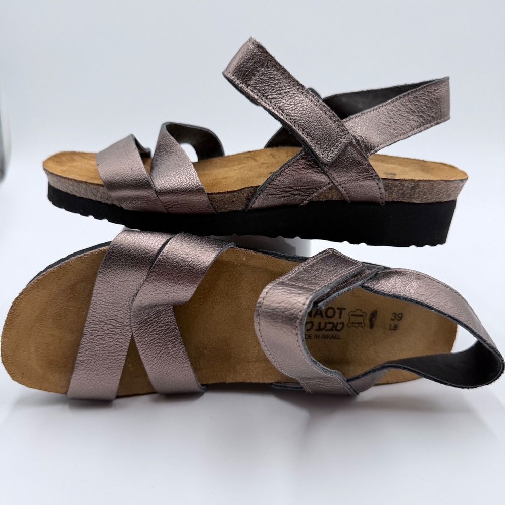 Naot Kayla Metallic Pewter Leather Wedge Sandals Womens 39 L8 Comfort Shoes - Picture 6 of 7